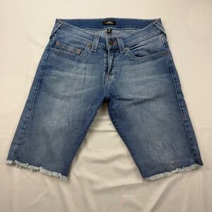 True‎ Religion Ricky Denim Shorts Mens 32 Blue Pink Stitch Frayed Hem Relaxed